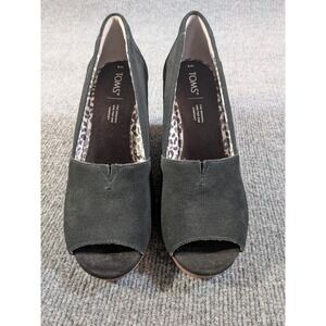 TOMS Wedge Peep Toe Heels Women Size 8 Black Suede